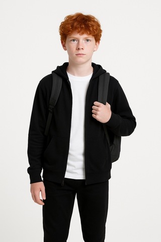 Giyicem G2025-3 Basic Fermuarlı Kapüşonlu Unisex Okul Sweatshirt - Siyah