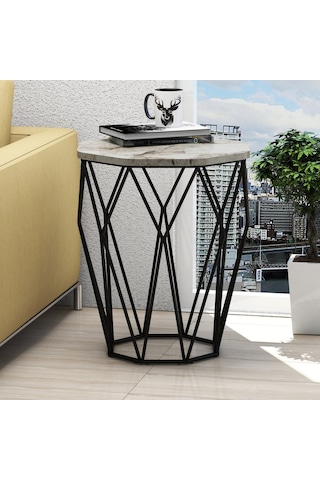 Variant Sofya Metal Yan Sehpa - Beyaz Mermer