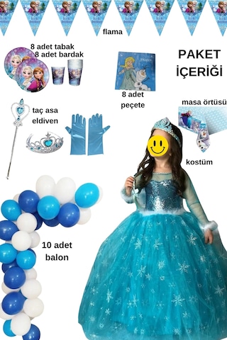 Parti Selesi Frozen Elsa Kostüm Karlar Ülkesi Kız Çocuk Kostümü Mavi Elsa Kız Çocuk Kıyafeti Mavi