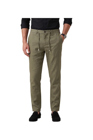 Deepsea Yeşil Slim Fit Likralı Keten Dokulu Lastikli Belli İpli Yazlık Erkek Pantolon 2603001