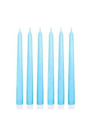 6 Lı Kısa Açık Mavi Konik Şamdan Mum Yükseklik 18 Cm Açık Mavi