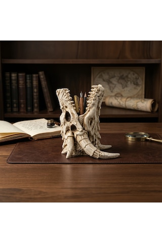 Fibrika Store Dragon Skull: Efsanevi Ejderha Kafatası Tasarım Kalemlik Bej