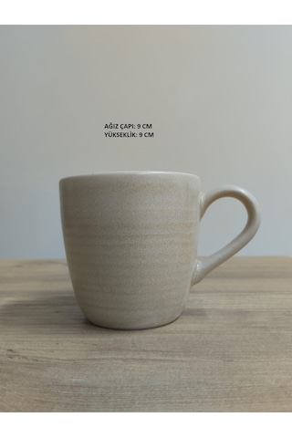 Bonna Kupa Mug Bardak Bej Renk Porselen Tekli Bej