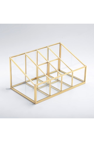 6 Bölmeli Cam Organizer Pirinç & Gold