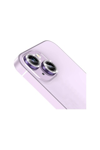 Buff Apple Uyumlu iPhone 14 / 14 Plus Diamond Kamera Lens Koruyucu Koyu Mor