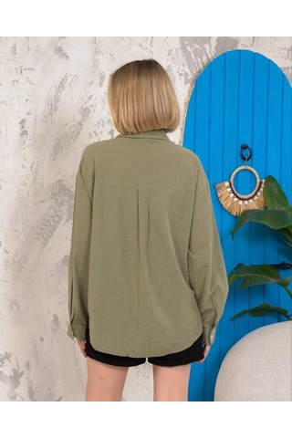 Relax Fit Keten Gömlek Haki S255349 Haki