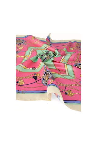 Inno 60x60 Cm Premium Saten Desenli Dikişli Fular Mavi