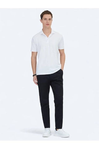 Kip Beyaz Jakarlı Polo Yaka T-shirt Beyaz