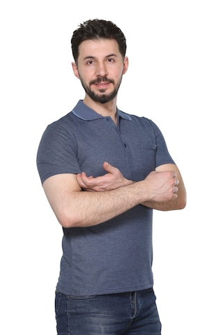 Kzctekstil Erkek Baba Ve Orta Yaş Penye Tişört Yakalı Cepli Jakarlı Desenli Kumaş Klasik Kesim Mavi