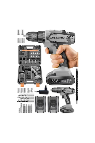 Dragro GTX-58 58V 5Ah Gri-Grey Darbeli Çift Akülü Vidalama Makinesi