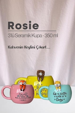 Ayı, Köpek Ve Tilki Seramik Kupa 350 Ml Beyaz
