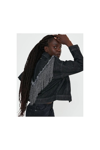 Zdnjeans Püskül Detaylı Antrasit Crop Denim Ceket