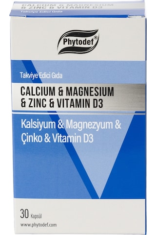 Phytodef Kalsiyum Magnezyum Çinko Vitamin D3 3 x 30 Kapsül