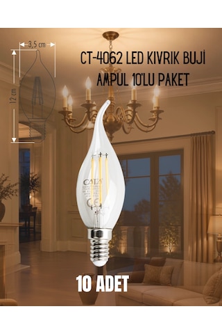 Cata Ct-4062 Led Kıvrık Buji Ampul 4w Günışığı - 10 Lu Paket