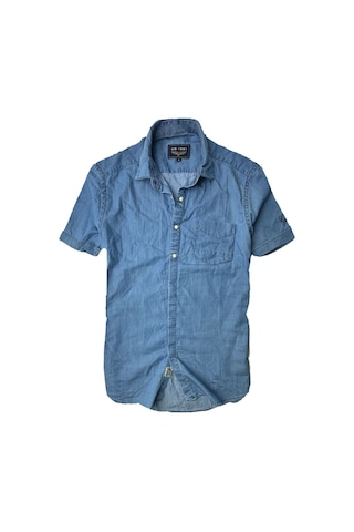 Saf Pamuk Kısa Kol Kot Gömlek Mavi