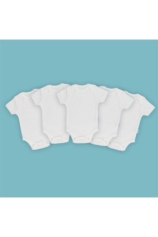 Novibaby 5'li Bebek Body Zıbın Çıtçıtlı Kısa Kol Ekru 100% Pamuk 1-3 Ay Ekru