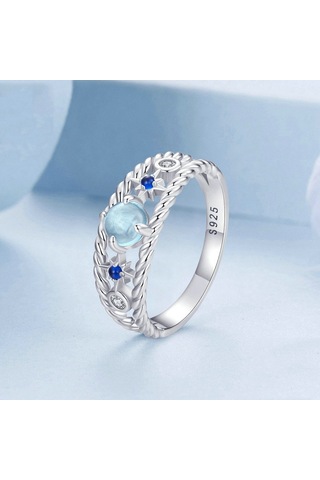S925 Sterling Silver Platinum Plated Starry Hollow Ring, Size: No.6 Çok Renkli