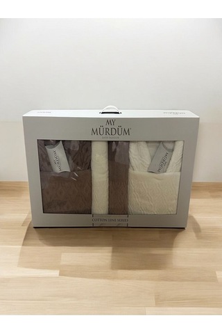 Banyo Çeyiz Seti, %100 Pamuk Bornoz Takımı, 8 Parça Aile Bornoz Seti, Havlu & Havlu Seti Kahve-krem Kahverengi