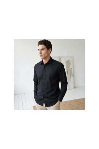 Yusaytr Slim Fit Uzun Kollu Pamuklu Gizli Düğme Yakalı Oxford Gömlek Siyah Siyah