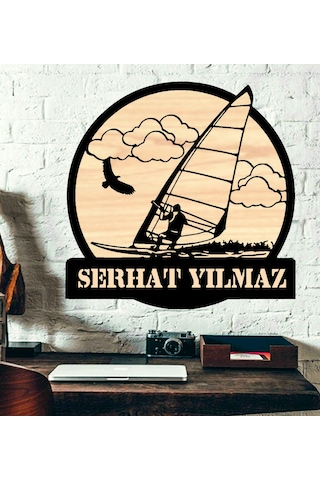 Yelkenli Rüzgar Sörfü Deniz Temalı Ahşap Duvar Tablo