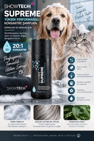 Showtech Supreme Yüksek Performans 100 Ml 20:1 Konsantre Köpek Şampuanı