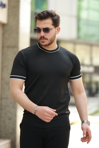 Etiler Collection Erkek Bisiklet Yaka Ribanalı Kısa Kollu Tshirt Siyah