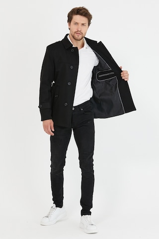 Erkek Siyah Kemerli Kaşe Kaban Trenç Model Siyah