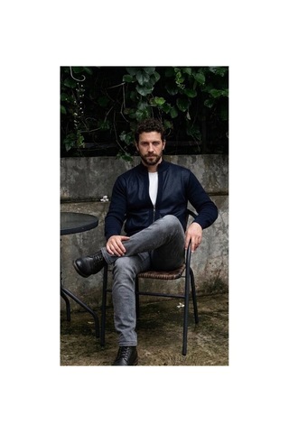 Onno Fermuarlı Deri Aksesuarlı Erkek Mont Lacivert