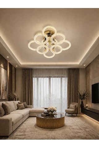 Daire 4+4'lü Ledli Gold Avize Altın - Gold