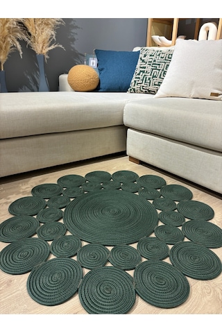 Mavaux Hasır Jüt Çiçek Desenli Kilim Halı Yeşil
