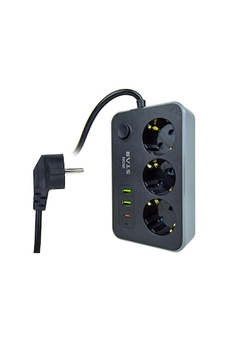 Ironstar 2mt 3xusb Akım Korumalı 3 Soketli Priz 2 M