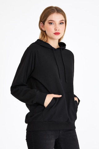 Mmetalic Kadın Siyah Basic Kapüşonlu Regular Fit Rahat Sweatshirt 001