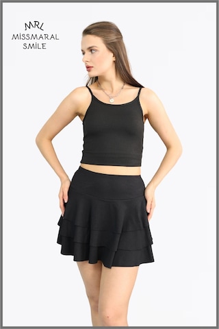Mykonos Etek Siyah Içte Sabit Şortlu Yüksek Bel Likralı Bürümcük Kumaş Skirt With Shorts 1101 Siyah