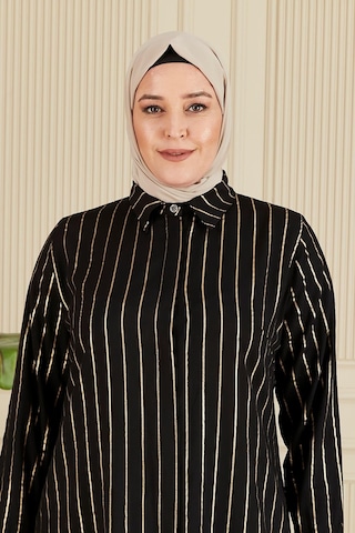 Ferace Kadın Tesettür Büyük Beden Çizgili Uzun Gömlek Tunik 001