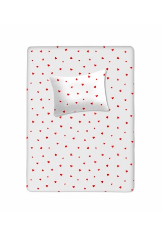 %100 Pamuklu Bebek Aparalı Çarşaf 115x150 + Bebek Yastık Kılıfı 35x45 Kırmızı Kalpli