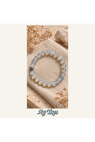 Ay Taşı Taşı Bileklik 8 Mm, Unisex, Elastik Çok Renkli