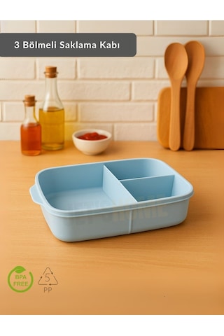 Jet's Home 3 Bölmeli Saklama Kabı Bpa Free Beslenme Kabı Hava Almaz Kab Turkuaz 1500 Ml mavi