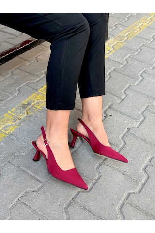 İnci Topuk Zara Model Bordo Arkası Açık Kadın Topuklu Ayakkabı Bordo