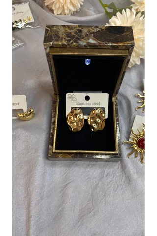 Tasarım Egg Küpe Gold Çelik Altın - Çok Renkli