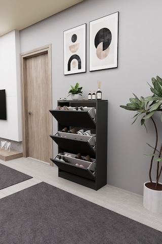 Mirobi Kembe 3 Bölmeli Açılır Modern Dekoratif Ayakkabılık An... Antrasit