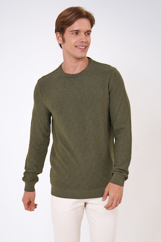 Haki Regular Fit Pamuklu Jakarlı Bisiklet Yaka Triko Kazak-haki Haki