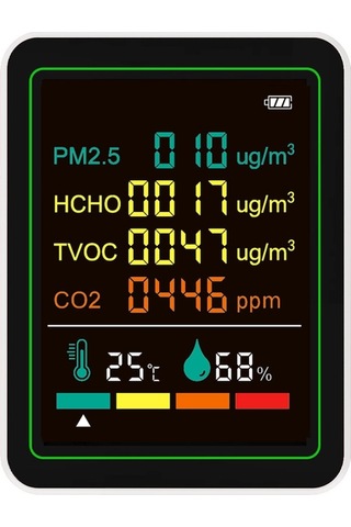 Fortunelane Ortam Kalite Monitörü Pm2.5 Co2 Tvoc Hcho Sıcaklık Nem İzleyici Beyaz Ayaklı 6-1 Algılayıcı Dahili Pilli Zn-mt07wt