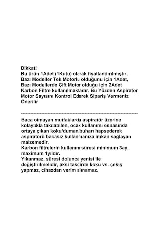 P 25 7807210200 Aspiratör Karbon Filtre 1adet Bacasız Kullanım Kömür Filtresi