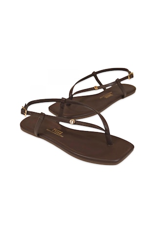 Tkees Tk-8100 Parmak Arası Kare Burun Tokali Kahverengi Kadın Sandalet