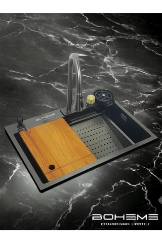 Boheme Teknolojik Eviye Seti Şelale, Çelik Batarya Mutfak Evyesi 3 Fonksiyonlu Bataryası Dahil Diğer