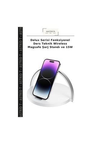 Delux Serisi Fonksiyonel Ders Teknik Wireless Magsafe Şarj Standı Ve 15w