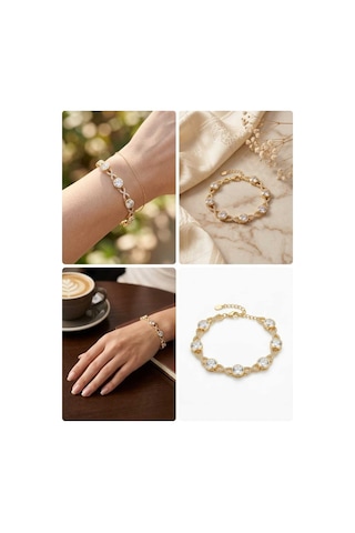 Xupıng Gold Renk Sonsuzluk Desenli Zirkon Taşlı Çelik Bileklik Xupıng & Luvia Unisex Çok Renkli