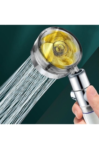 Turbo Pervaneli Ve Filtreli Su Tasarruflu 360 Derece Dönebilen Tazyikli Duş Başlığı Sarı