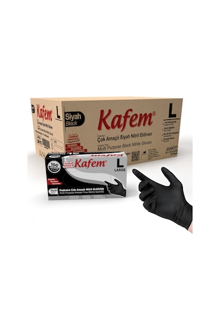 Kafem Çok Amaçlı Siyah Nitril Eldiven (L) 100 Lü X 20 Paket (Koli)