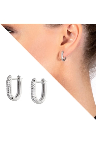 Gümüşhediyeal Starlight Diamond Mikro Zirkon Taşlı "U" Tasarım 925 Ayar Gümüş K